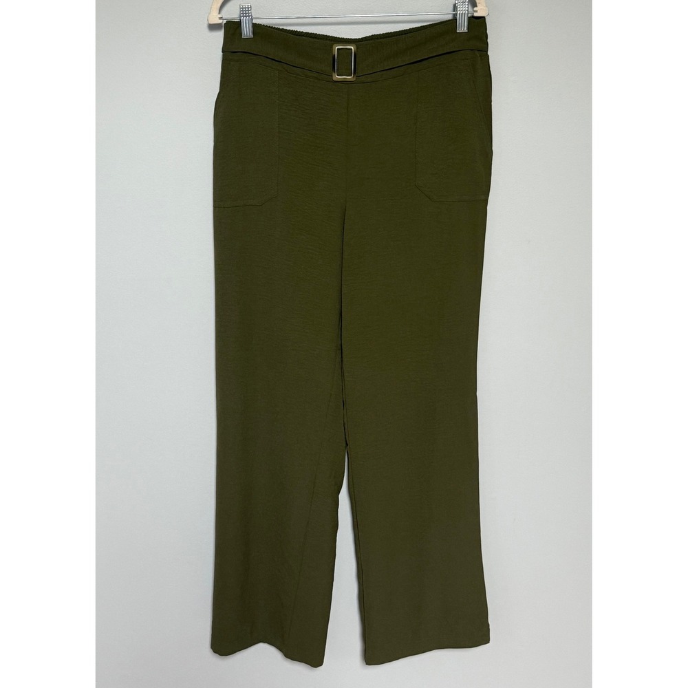 Soho Apparel Women's Wide Leg Belted Trousers Olive Green Size Medium Pockets